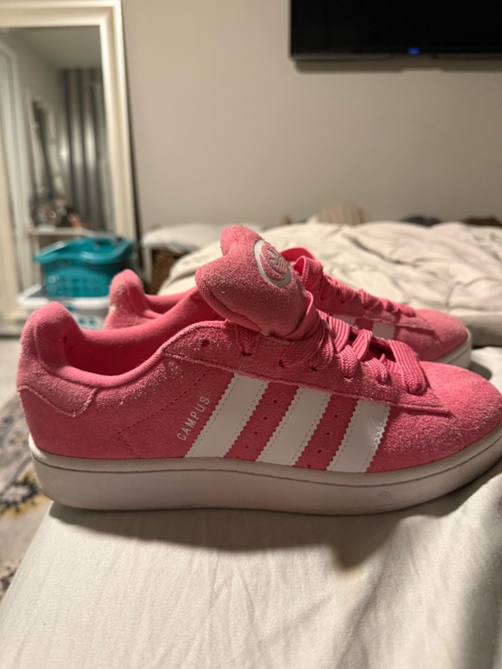 Adidas Pink Suede Campus Sneakers with White Stripes